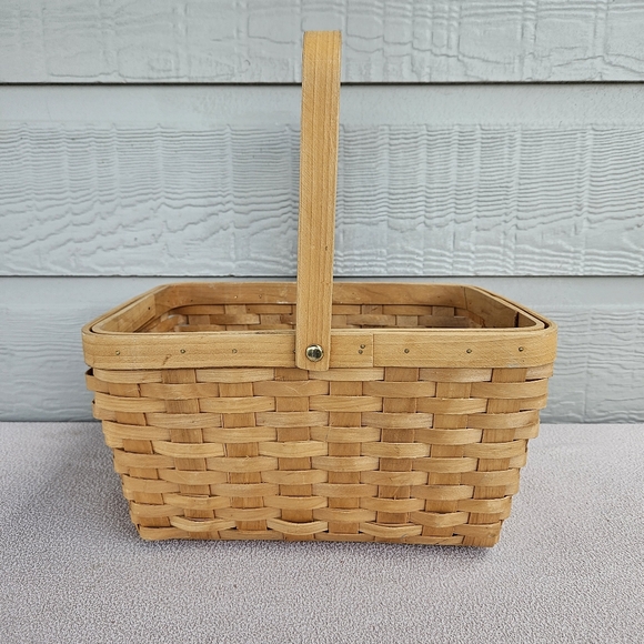 Single Swing Handle Wooden Woven Weave Basket Rectangle Boho 12" Costume Prop - Picture 1 of 9